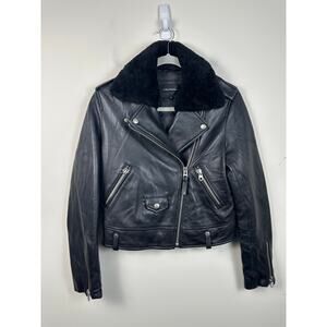 Mackage Black Lamb Leather Down Insulated Biker Moto Motorcycle Jacket Small EUC